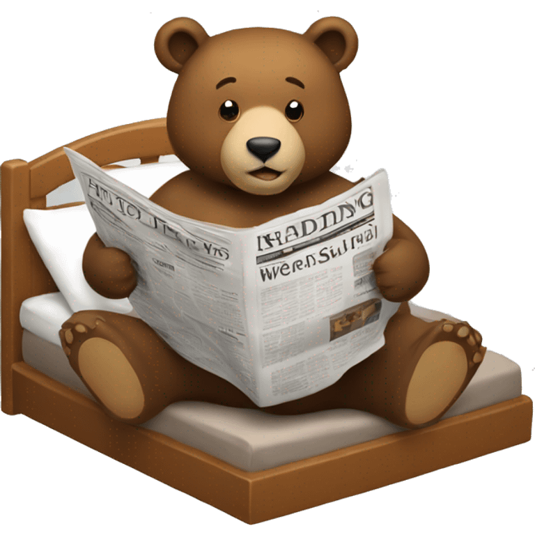 bear sitting in bed, reading newspaper emoji