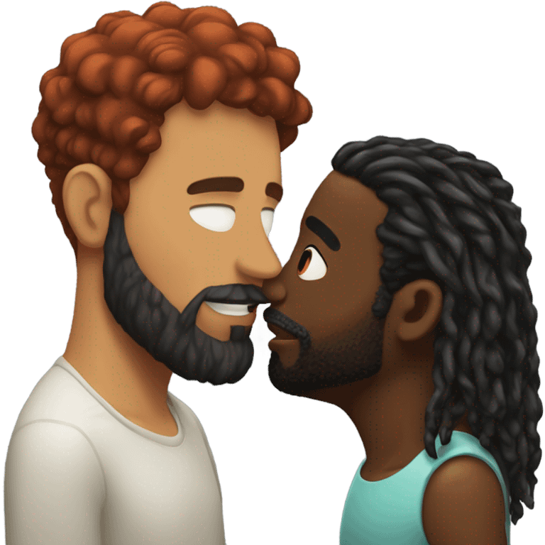 Man with red hair kisses black man with beard and short dreads  emoji