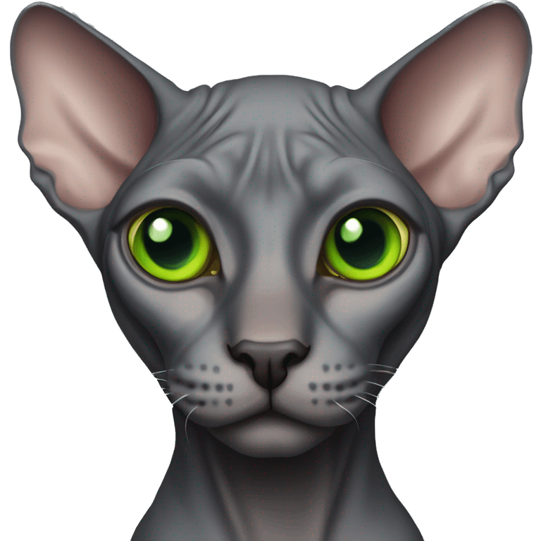 Dark gray sphynx cat with green eyes  emoji