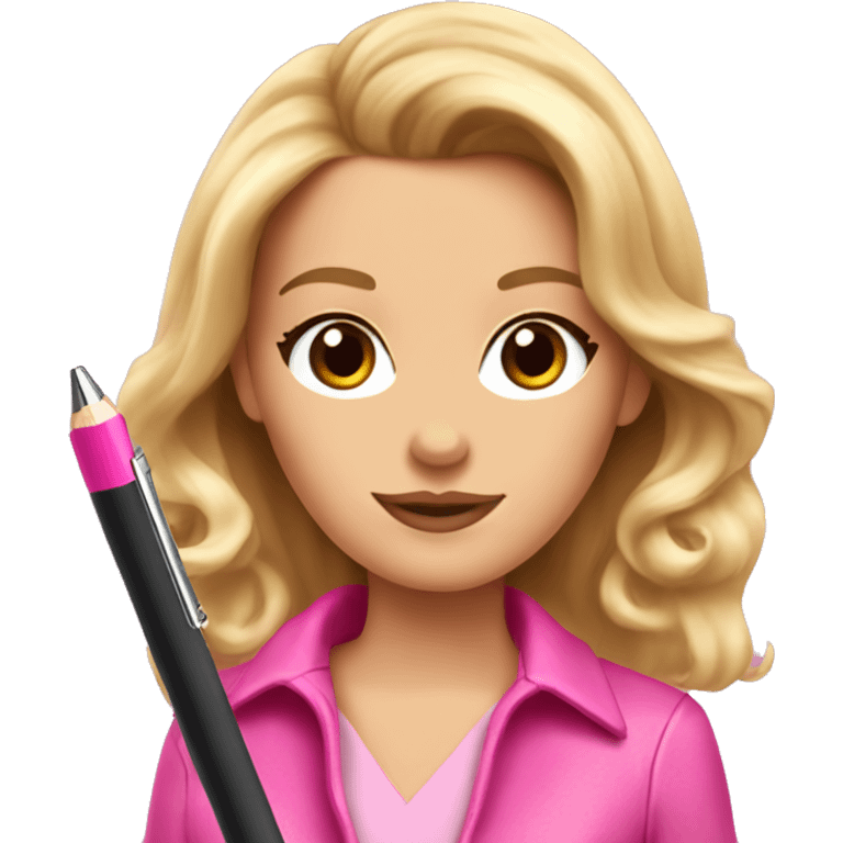 elle woods with brown hair holding pink pen  emoji