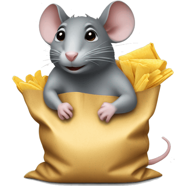 A rat holding a bag of chips emoji