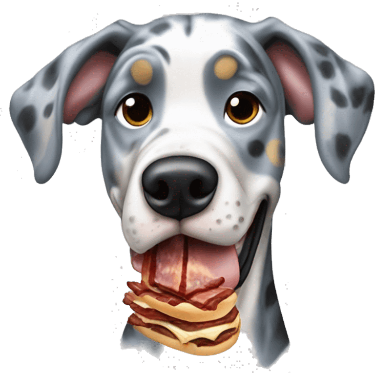 Blue Merle Great Dane eating bacon emoji