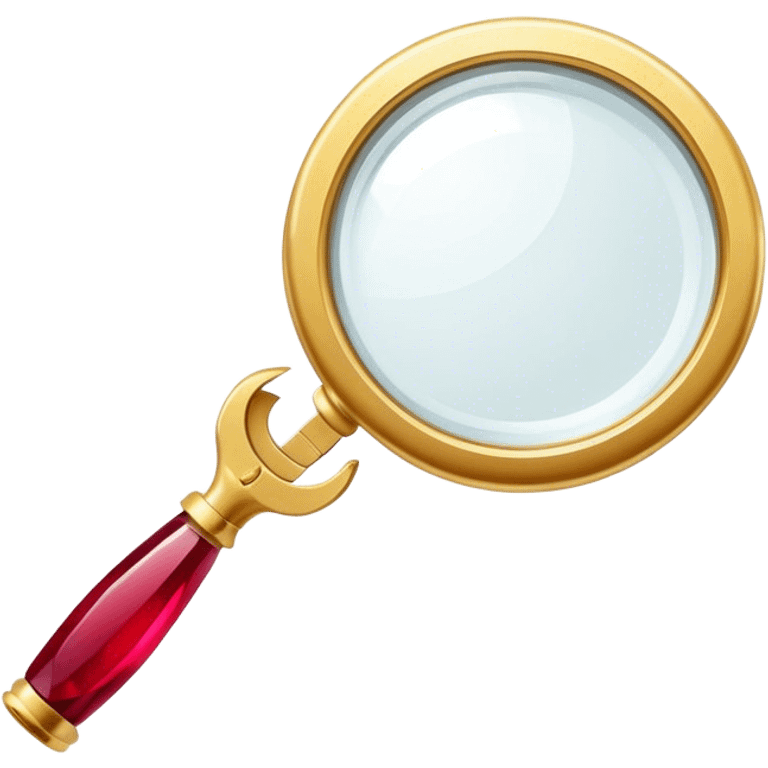 Jewelry art icon, golden ring with a ruby viewed through a magnifying glass, visible pliers beside it, minimalistic style, clean lines, transparent background. emoji