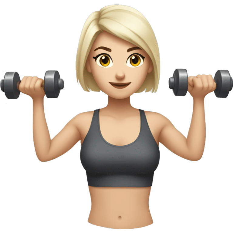 White Girl with dark short hair with dumbbells emoji