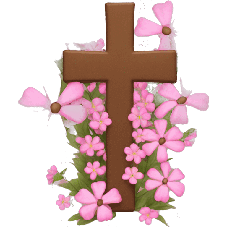 Brown Cross with pink flowers rapped around it emoji