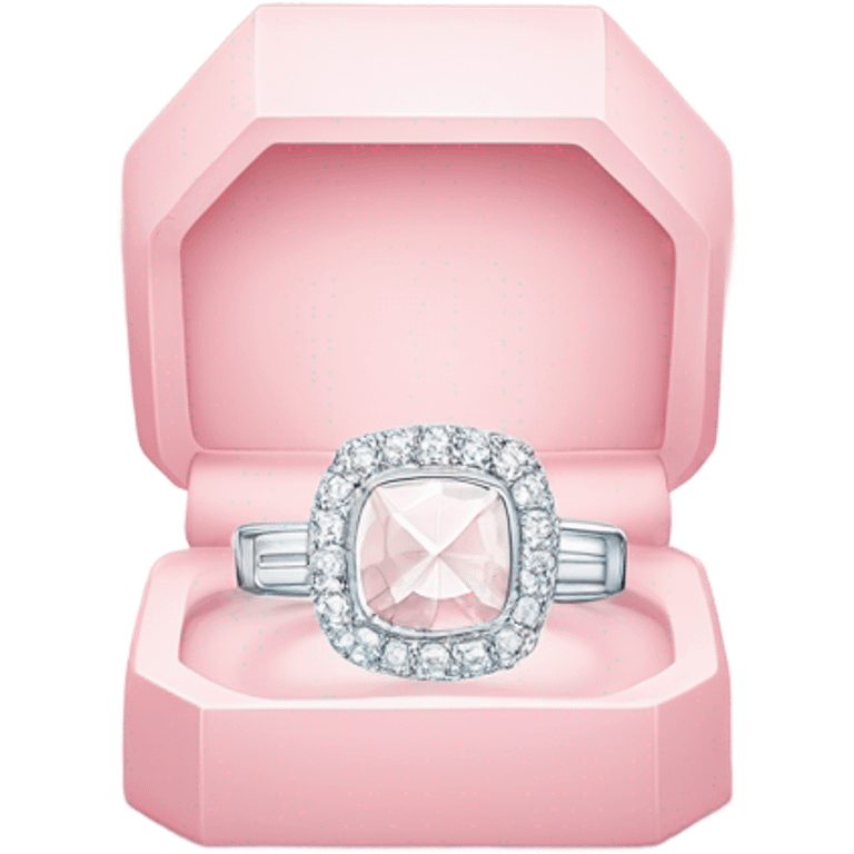 luxurious all white diamond ring place inside open elegance square light pink box emoji