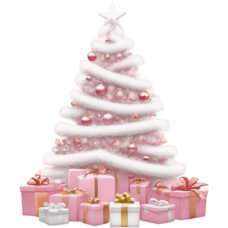 Light pink Christmas gifts under a white Christmas tree  emoji