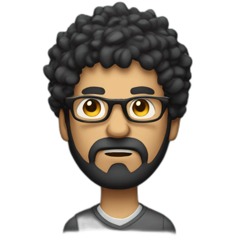 angry men with black curly hair and beard with golden glasses working on computer emoji