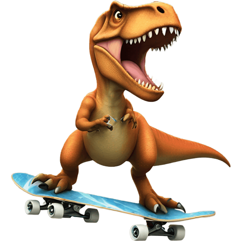 A t-rex, smoking , riding a skateboard  emoji