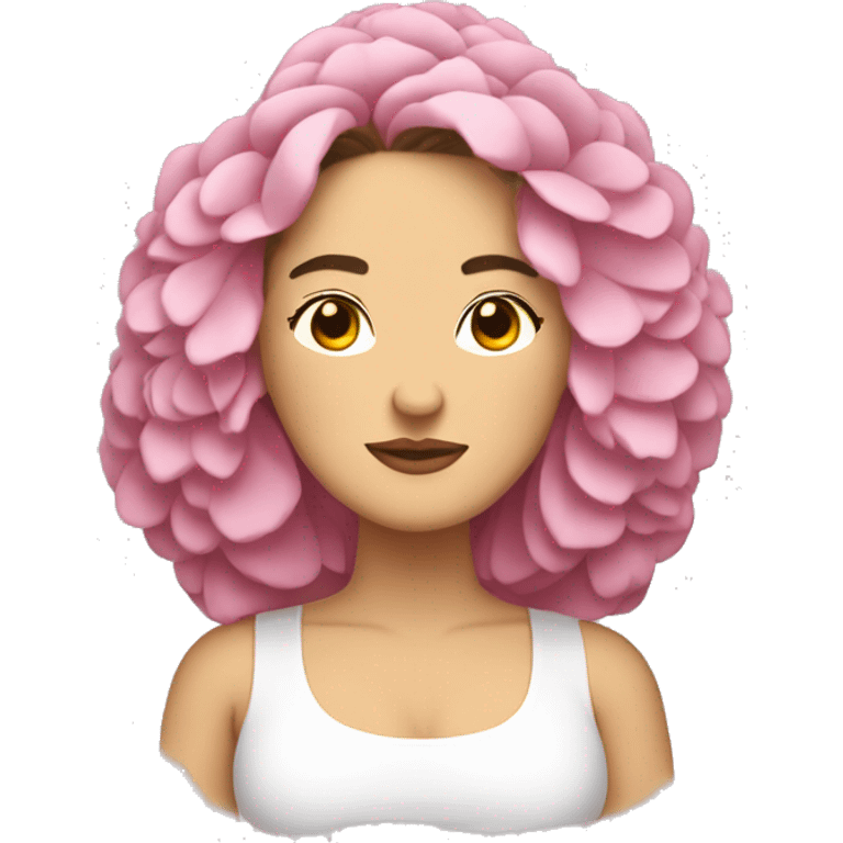 Peonies around head of a white Spanish brunette long hair chubby woman emoji