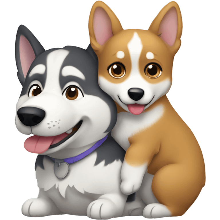 Husky hugging a corgi  emoji