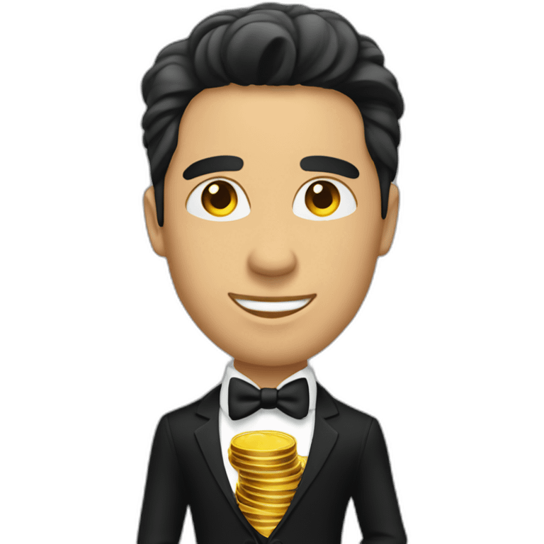 Posh-man-with-black-suit-holding-golden-coins emoji