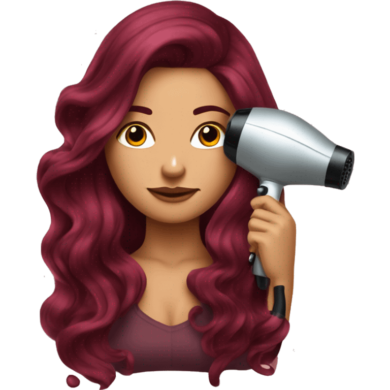 Beautiful tattooed  burgundy long haired woman blow drying her hair emoji