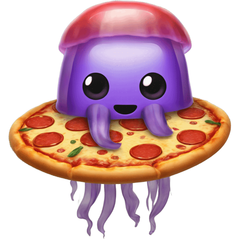 A jellyfish holding a pepperoni pizza emoji