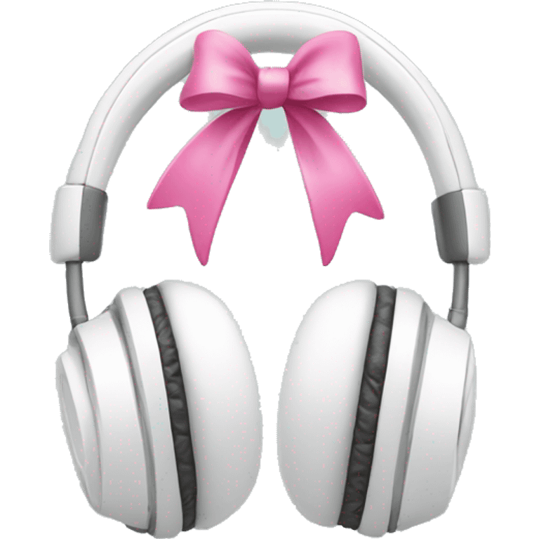 White apple head phones with pink bows in the side emoji