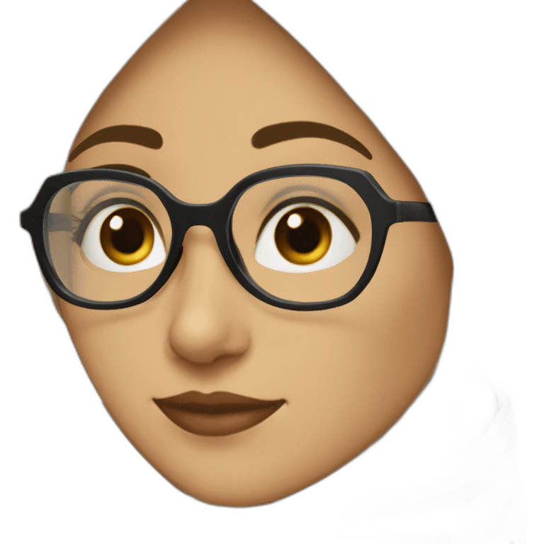 A hijabi girl with light skin and black eyes wearing black hexagon shaped glasses emoji