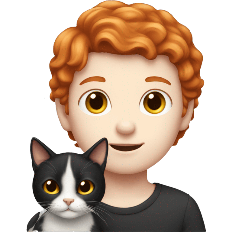 redhead boy with pale skin holding black and white cat emoji