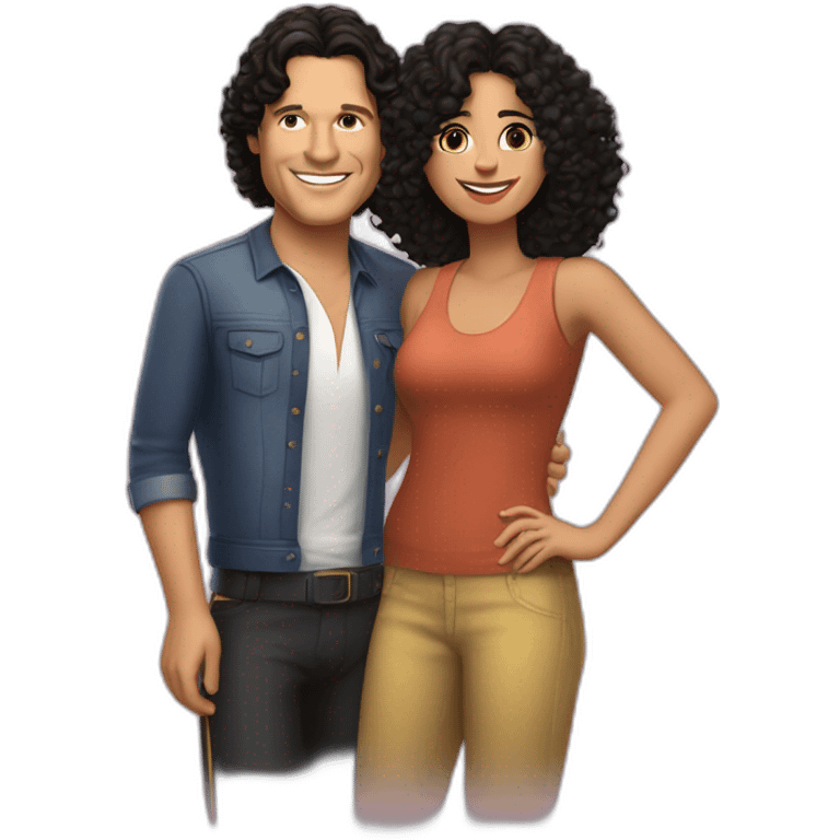 Carlos Vives with Colombian woman of 30's with short curly black hair emoji