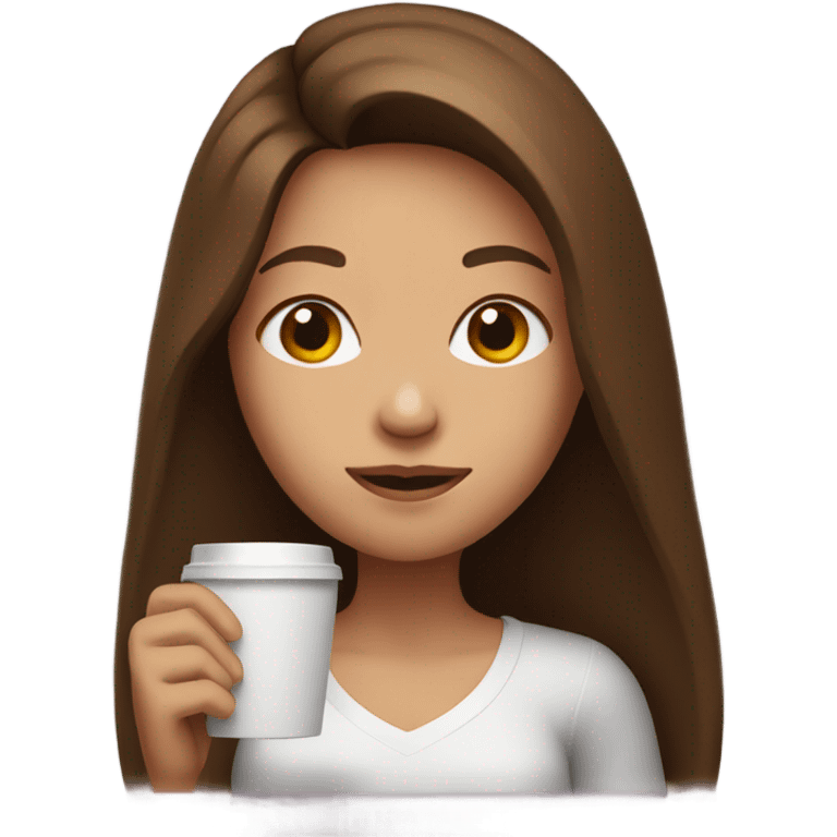 Girl with long brown hair drinking coffee  emoji