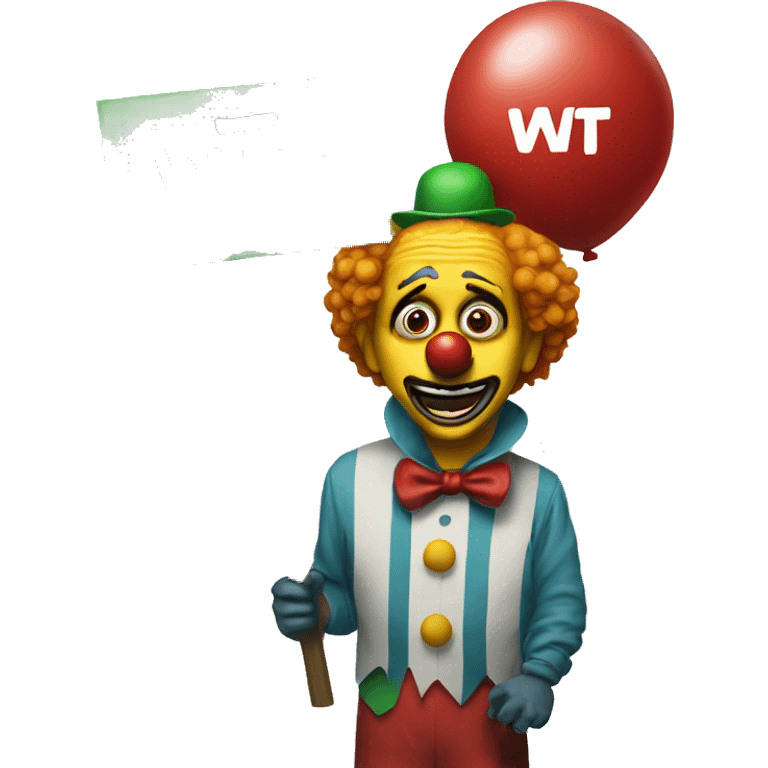 Clown holding a sign stating, "wtf" emoji