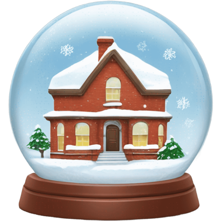 Red brick house in snow globe emoji