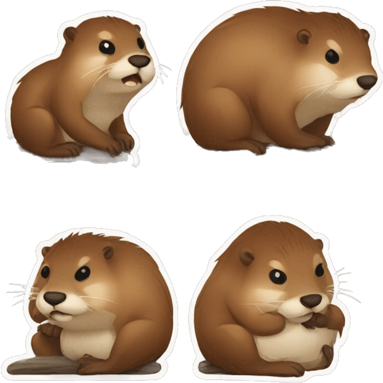 a set of stickers, a beaver animal, tired, emaciated emoji