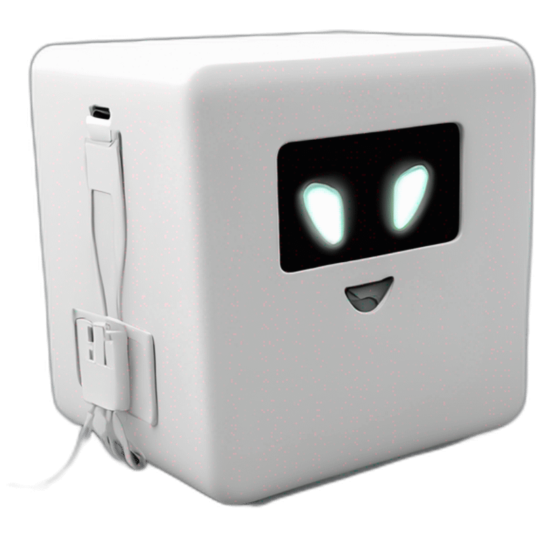 white box (like a apple TV) connected with block cables indicated by blinking LED lights. THe box has a heartbeat label on it robot emoji