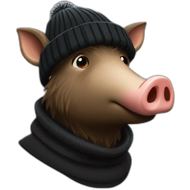 Full face doomer boar with stubble in a black winter hat emoji