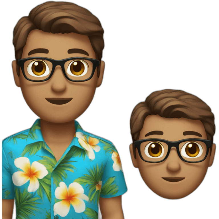 Blue eye, brown hair, white with glasses and Hawaiian shirt male emoji