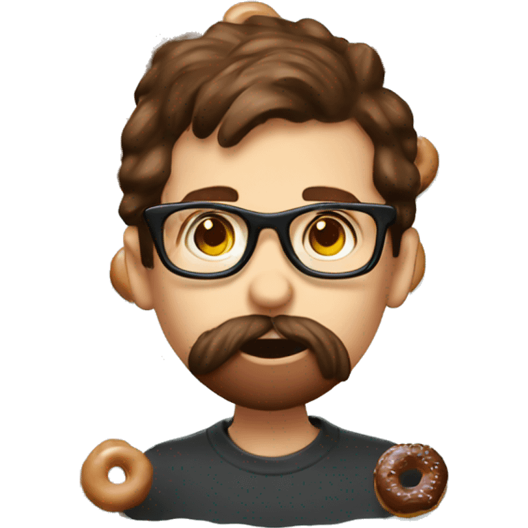 Boy with brown hair, glasses and full beard licking chocolate donut with tongue in the donut hole emoji