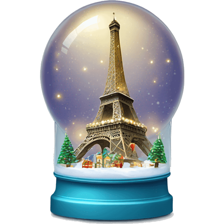 Eiffel Tower with Christmas lights inside snow globe emoji