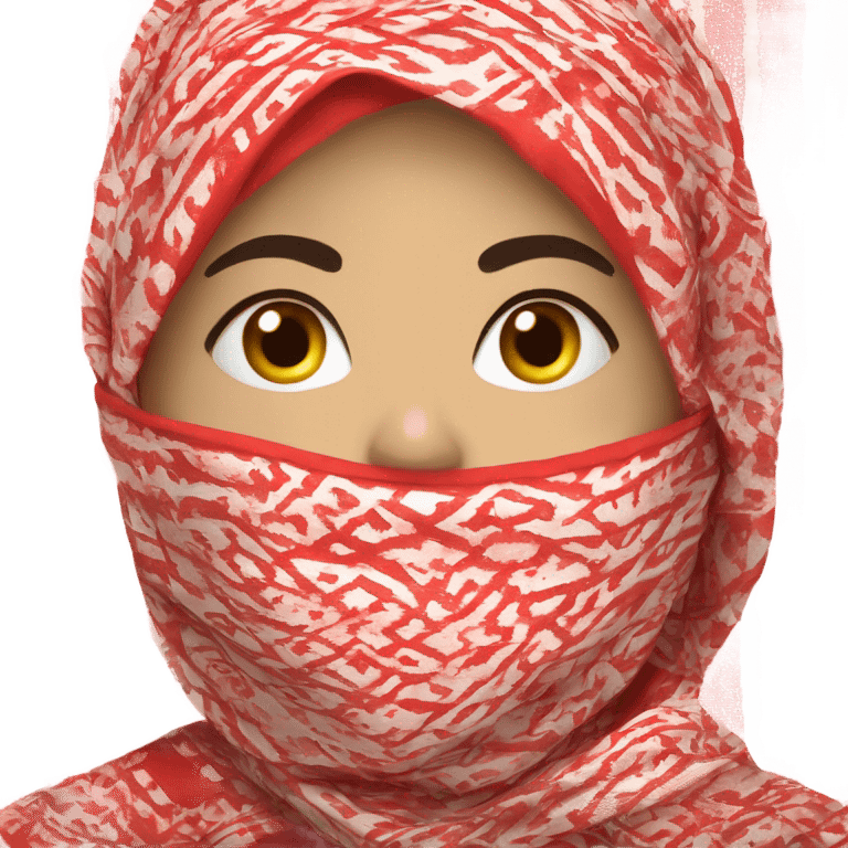 Woman wearing red and white patterned kuffiyeh covering mouth emoji