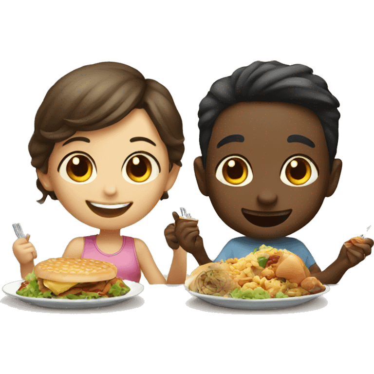 smiling boy and girl enjoying food emoji