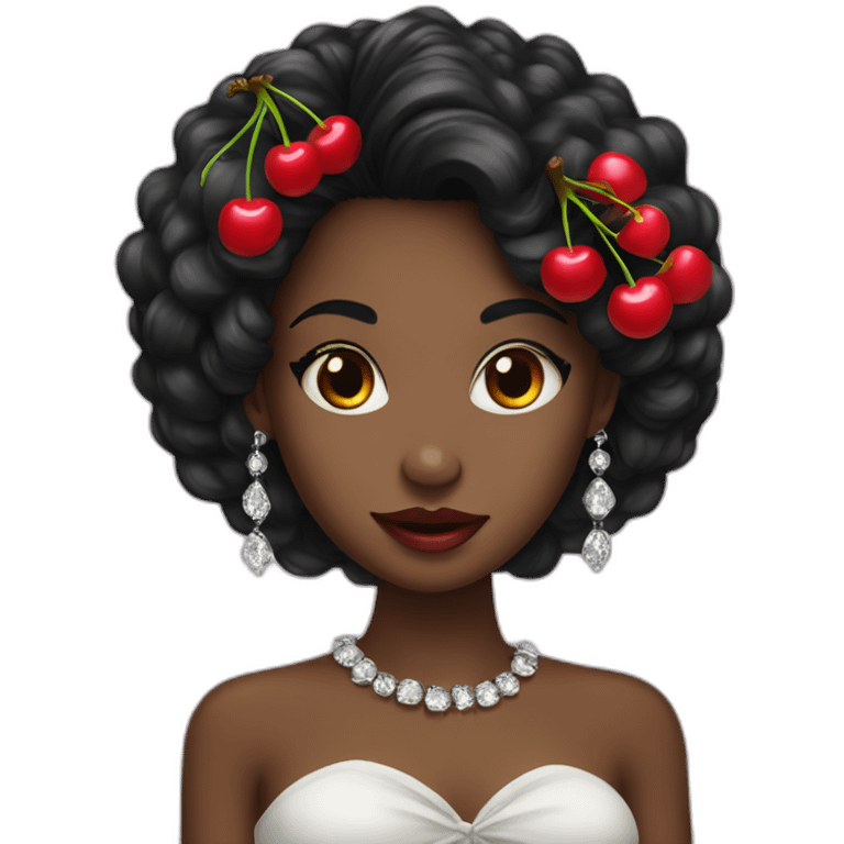 black hair girl with cherry jewelery emoji