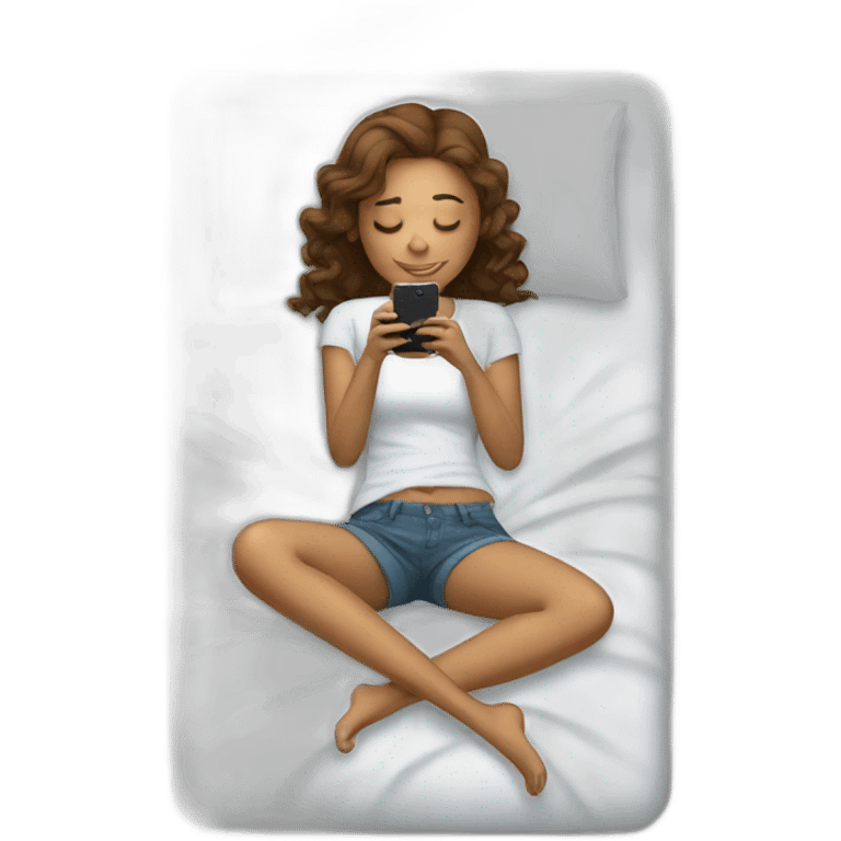 Girl laying on bed on phone emoji