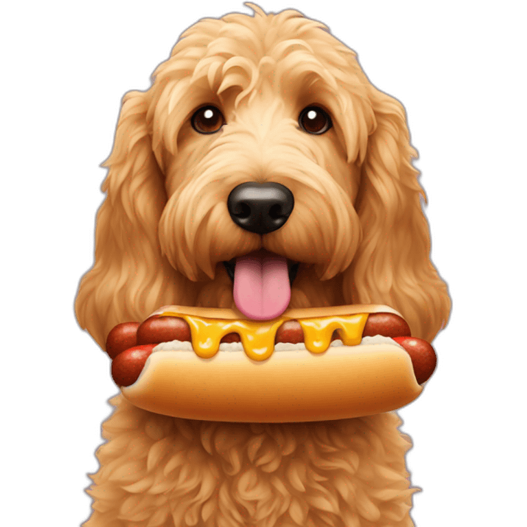 Golden doodle eating a hot dog emoji