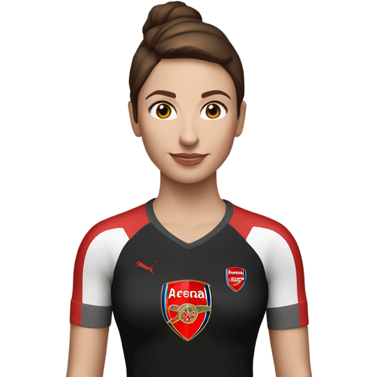 Pretty white woman with short brown hair wearing an Arsenal jersey and black leggings emoji