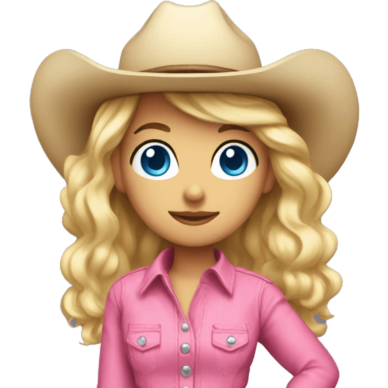 Blonde cowgirl, waist up, blue eyes, pink outfit  emoji