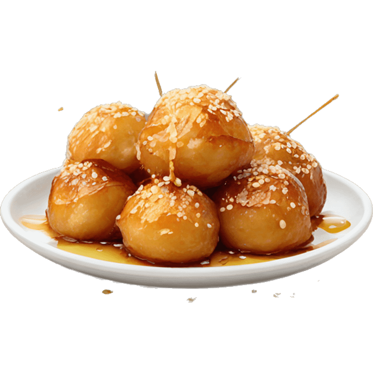 Greek loukoumades in a plate with honey drizzle and sesame seeds emoji