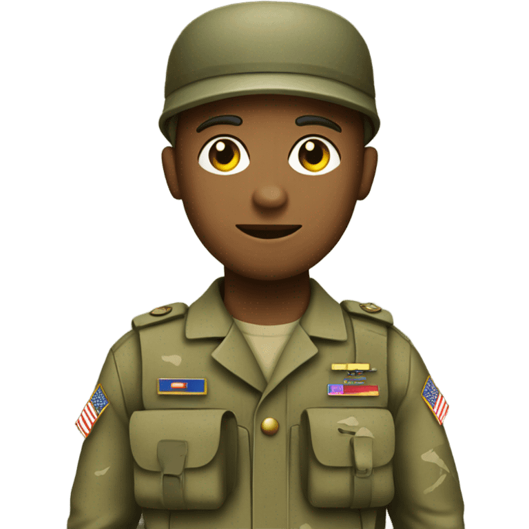 Army soldier with blue eyes and brown hair holding a sandwhich and a bible emoji