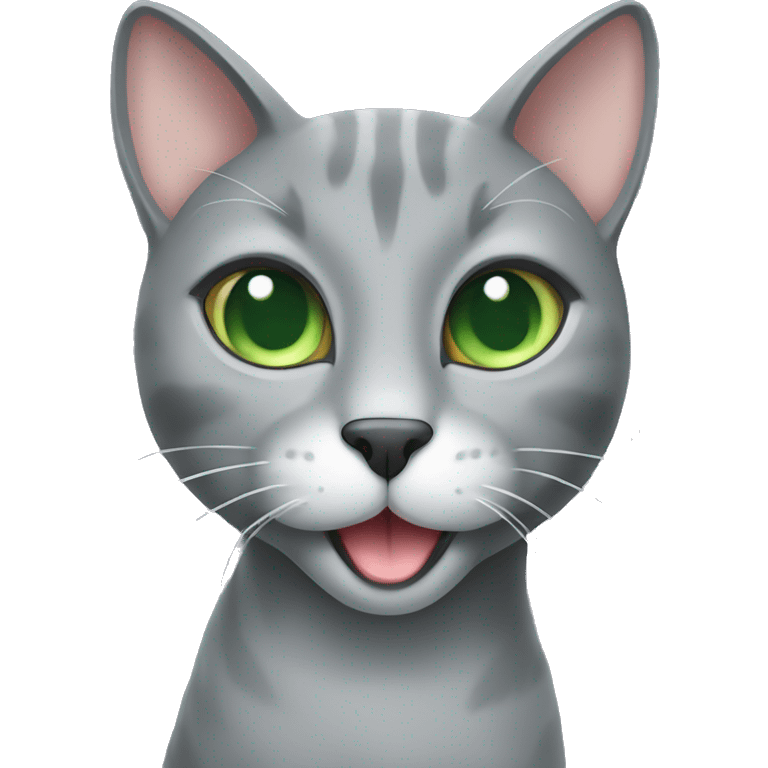 gray cat with green eyes that has her tongue out emoji