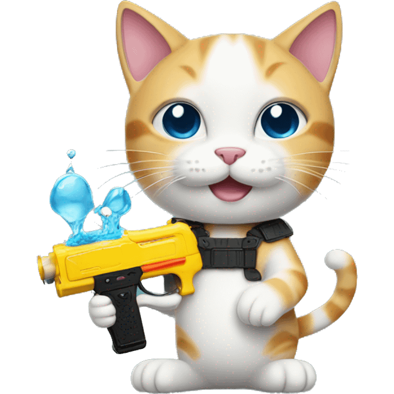 cute cat with water gun in cats paws emoji