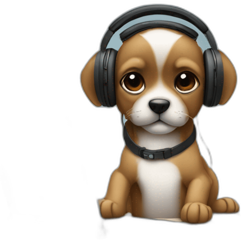 Petit brabancon in headphones at the computer emoji