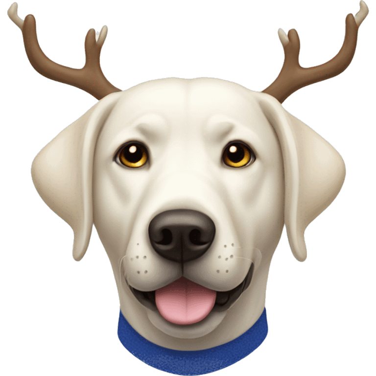 White Labrador wearing antlers dark blue emoji