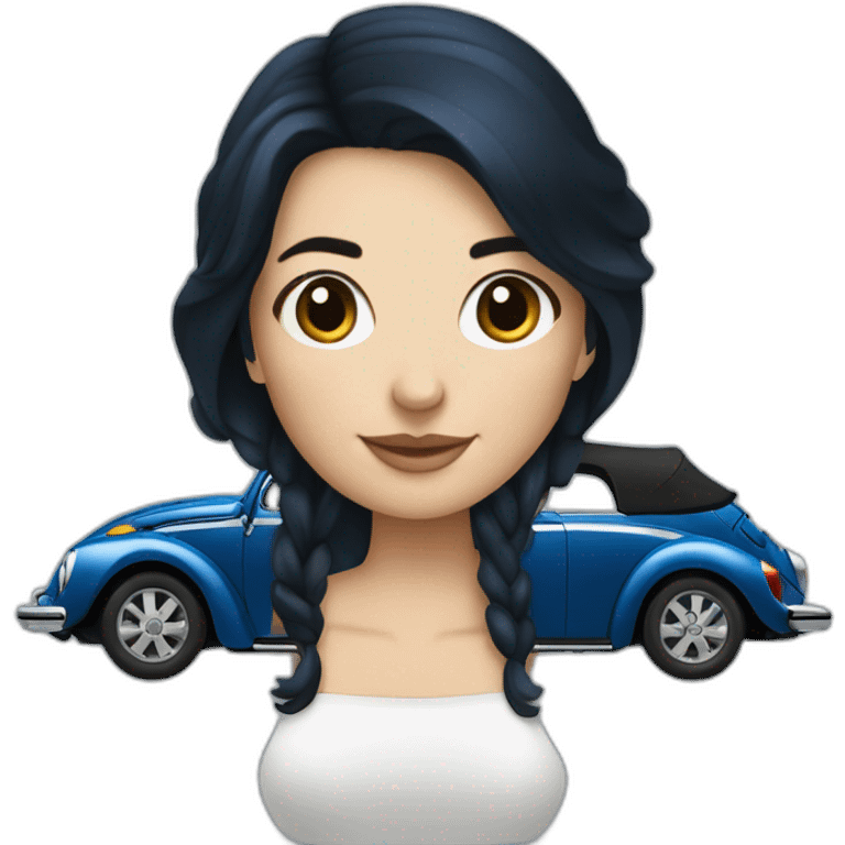 dark blue volkswagen coccinelle convertible with female dark hair driver emoji