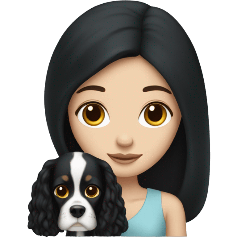 white girl with black hair holding king charles emoji