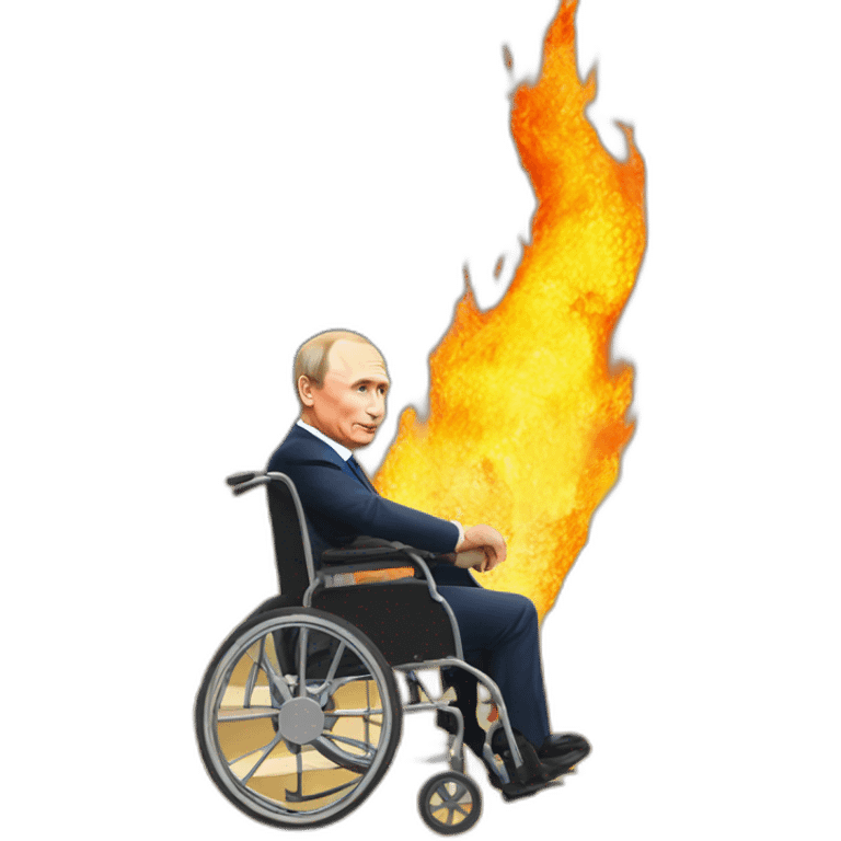 old putin in wheelchair on fire stairs emoji