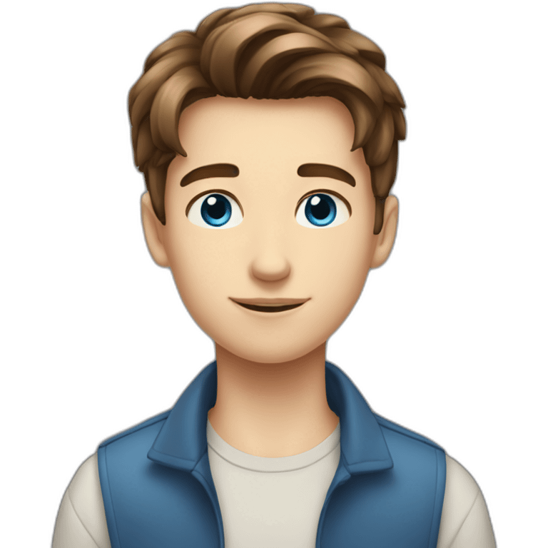 14 year old boy with brown hair blue eyes and is very handsome emoji