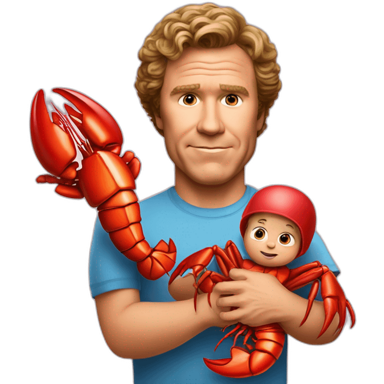 Will Ferrell holding a lobster as a baby emoji