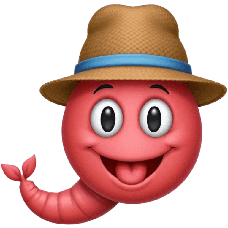 Worm with a hat and smiley face coming out nose  emoji